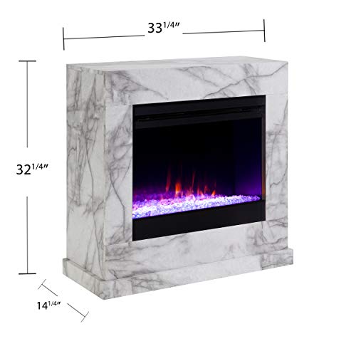 SEI Furniture Dendale Faux Marble Color Changing Electric Fireplace, White-Gray Veining