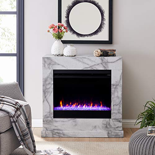 SEI Furniture Dendale Faux Marble Color Changing Electric Fireplace, White-Gray Veining