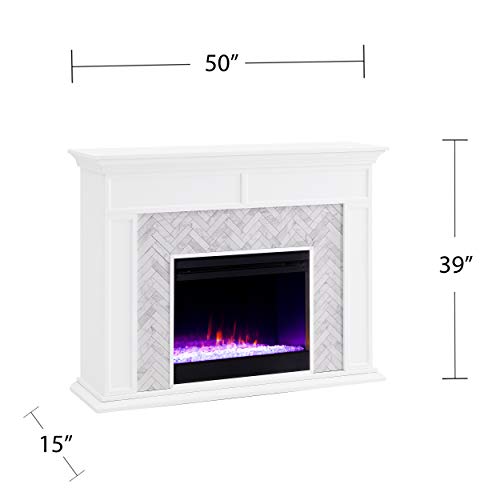SEI Furniture Torlington Indoor Electric Fireplace with Mantel, Color Changing LED Flame, White/Gray Marble
