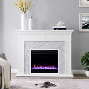 SEI Furniture Torlington Indoor Electric Fireplace with Mantel, Color Changing LED Flame, White/Gray Marble