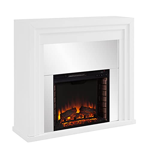 SEI Furniture Stadderly Mirrored Electric Fireplace, White-Silver