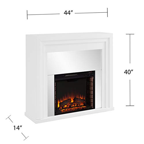 SEI Furniture Stadderly Mirrored Electric Fireplace, White-Silver