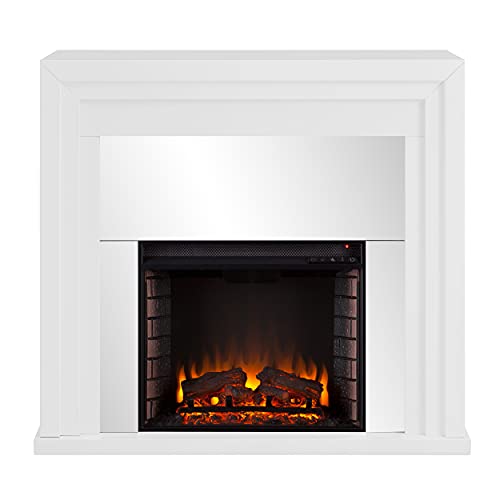 SEI Furniture Stadderly Mirrored Electric Fireplace, White-Silver