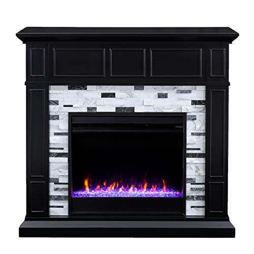 SEI Furniture Drovling Marble Tiled Color Changing Electric Fireplace, Black-White-Gray