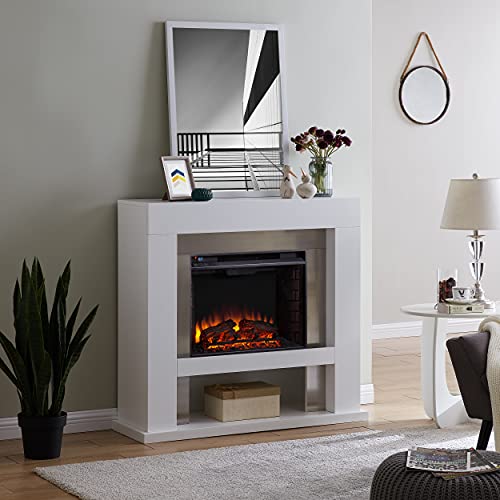 SEI Furniture Lirrington Electric Fireplace with Stainless Steel Accents, White