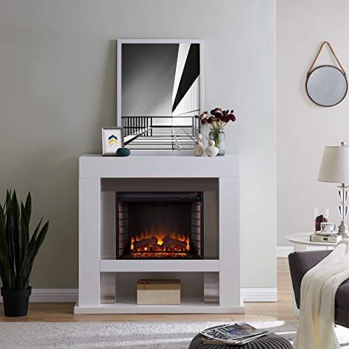 SEI Furniture Lirrington Electric Fireplace with Stainless Steel Accents, White