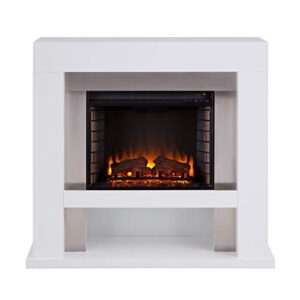 SEI Furniture Lirrington Electric Fireplace with Stainless Steel Accents, White