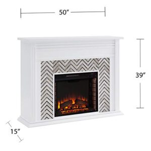 SEI Furniture Hebbington Carrara Marble Tiled Electric Fireplace, White-Gray