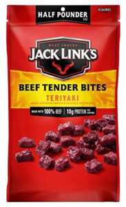 jack link's beef tender bites, teriyaki, ½ pounder bag - flavorful jerky snack for lunches, 10g of protein and 70 calories, made with premium beef - no added msg or nitrates/nitrites (packaging may vary)