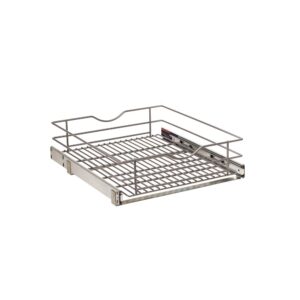 knape & vogt simply put 17.5-in w x 5.7-in h metal 1-tier pull out cabinet basket, 17 inch, frosted nickel