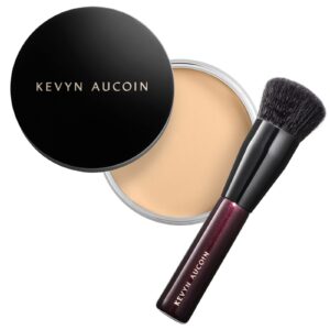 kevyn aucoin foundation balm, fb 02 (light) shade + brush: light diffusing. full coverage, buildable, blends, blurs, corrects, evens out complexion, and hydrates. all skin types. makeup artist go to.