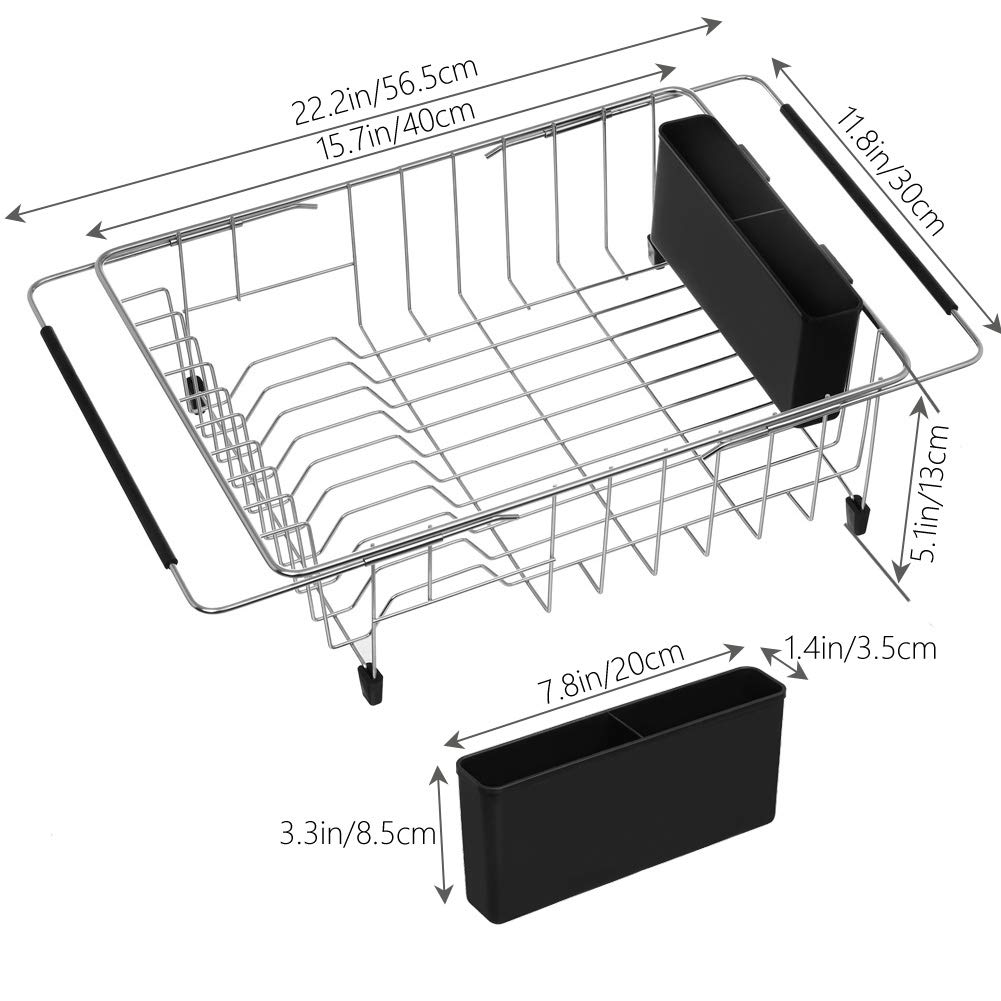 ARCCI Expandable Dish Drying Rack Over The Sink, Large Capacity Sink Dish Rack Drainer Plate Organizer Shelf with Stainless Steel Utensil Holder, Dish Drainer Rack for Kitchen Counter, Inside Sink