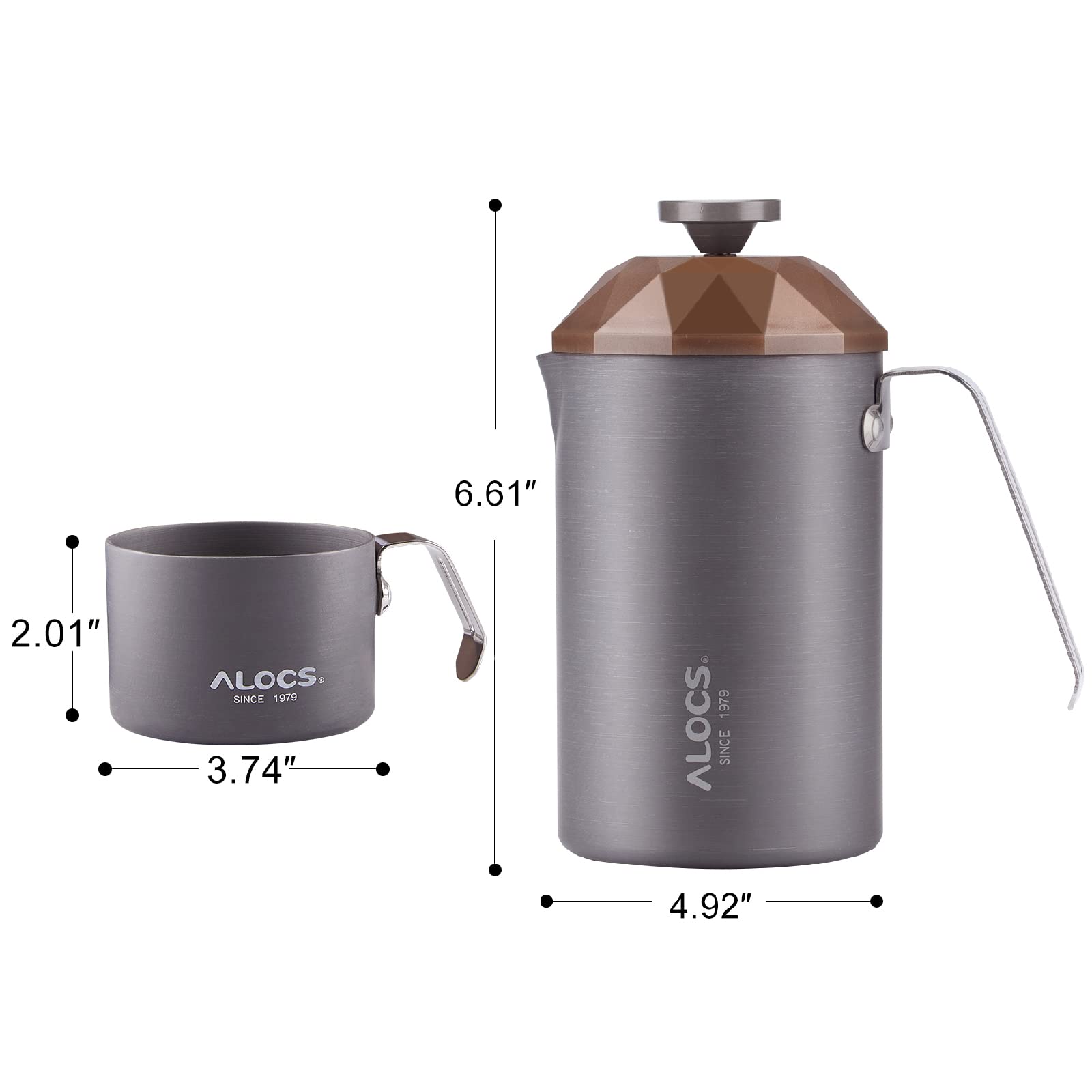 Alocs French Press Coffee Maker, Hard Alumina Coffee Press with 2 Coffee Cups, Lightweight and Portable French Press for Home, Office, Travel, Self-Drive, Camping, 20 oz