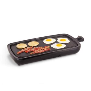 dash everyday nonstick electric griddle for pancakes, burgers, quesadillas, eggs & other on the go breakfast, lunch & snacks with drip tray + included recipe book, 20in, 1500-watt - black