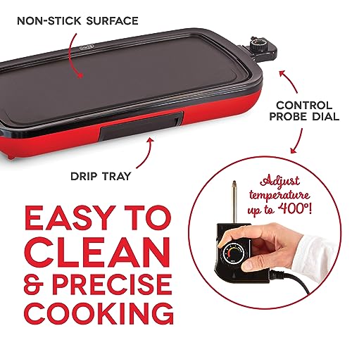 Dash Everyday Nonstick Electric Griddle for Pancakes, Burgers, Quesadillas, Eggs & other on the go Breakfast, Lunch & Snacks with Drip Tray + Included Recipe Book, 20in, 1500-Watt - Red