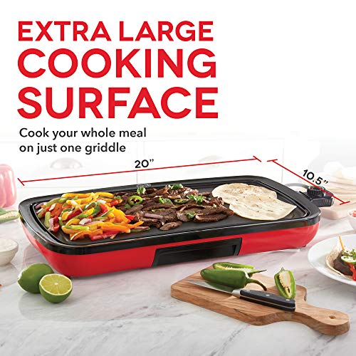 Dash Everyday Nonstick Electric Griddle for Pancakes, Burgers, Quesadillas, Eggs & other on the go Breakfast, Lunch & Snacks with Drip Tray + Included Recipe Book, 20in, 1500-Watt - Red