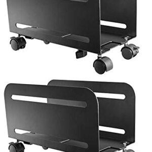 Mount Plus MP-CPB-4 2 Pack Black Computer Tower Desktop ATX-Case, CPU Steel Rolling Stand, Adjustable Mobile Cart Holder with Locking Caster Wheels (2 Pack Cart)