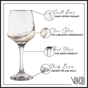 Vikko 9.5 Ounce Wine Glasses | Beautifully Shaped – Thick and Durable Construction – For Parties, Entertaining, and Everyday Use – Dishwasher Safe – Set of 6 Clear Glass Wine Glasses – 2.4” Diameter x