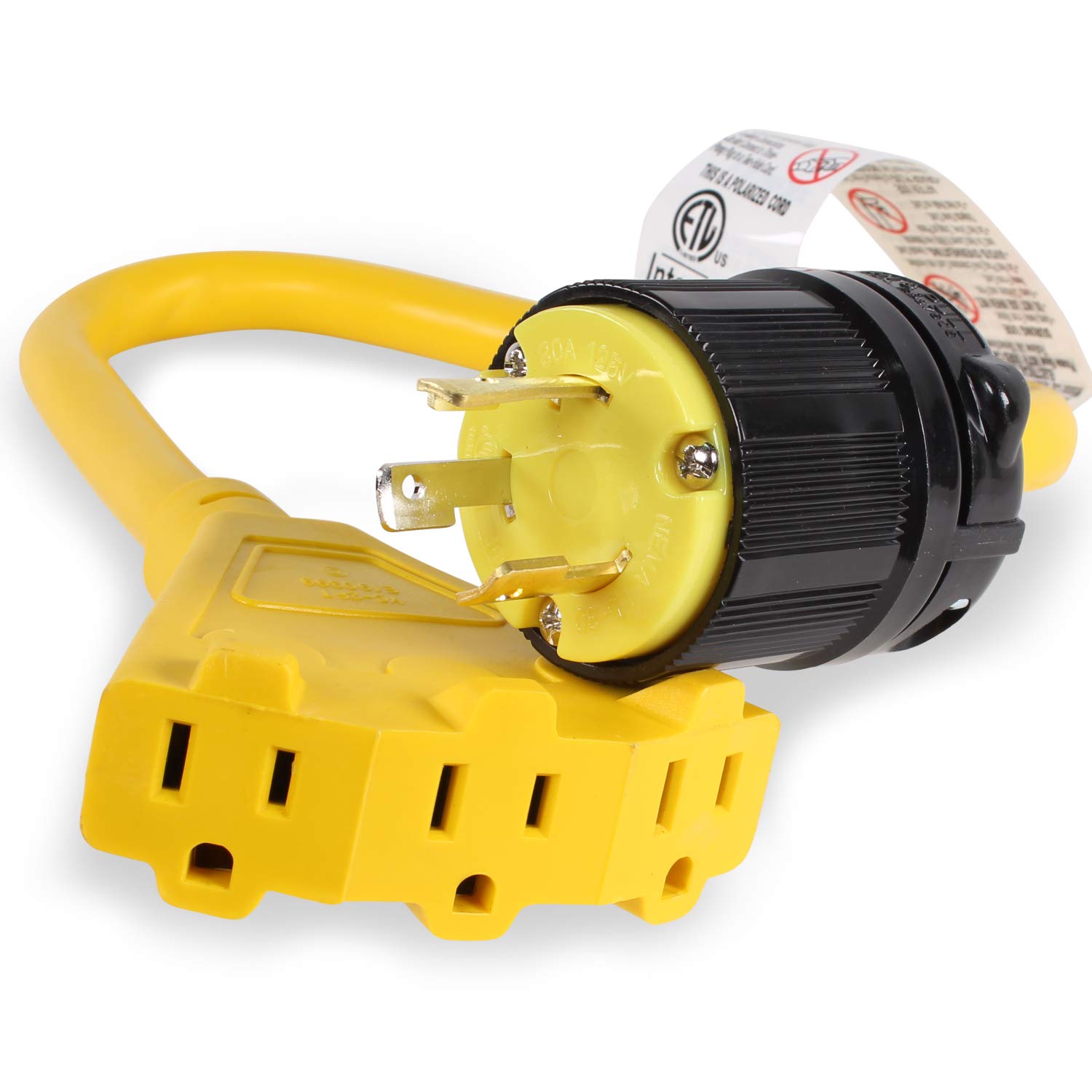 L5-30 to Triple 5-15R Generator Power Cord Adapter, by Journeyman Pro | 30A to 15A/110V 3-Way Splitter | 3-Prong Distribution Cords (2'FT L530P to Triple 5-15R)