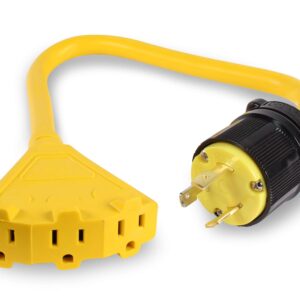 L5-30 to Triple 5-15R Generator Power Cord Adapter, by Journeyman Pro | 30A to 15A/110V 3-Way Splitter | 3-Prong Distribution Cords (2'FT L530P to Triple 5-15R)