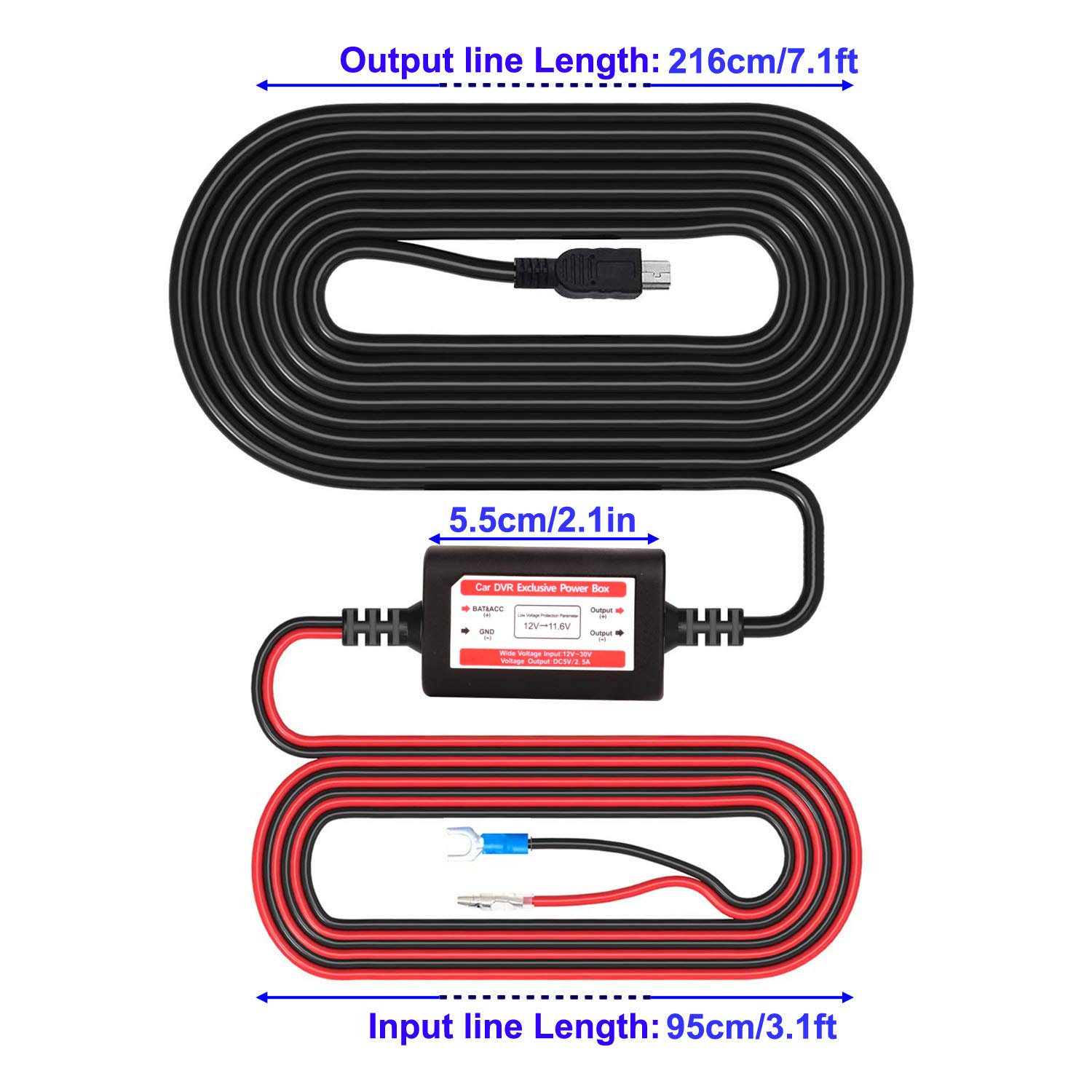 Gebildet Dash Cam Hardwire Kit, Mini/Micro USB Hard Wire Kit for Dashcam, 12V-24V to 5V Car Dash Camera Charger Power Cord, ATO/ATC(ACS)/ACN Mini/ACZ Micro2 Fuse, 11.6V Real Battery Drain Protection