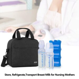 Teamoy Breastmilk Cooler Bag with Ice Pack, Travel Baby Bottle Carrier Tote Bag Fits Up To 6 Large 9 Ounce Bottles, Black