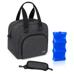 luxja breastmilk cooler bag with an ice pack (hold 6 breastmilk bottles, 5-9 ounces), leakproof cooler bag for breast milk and bottle set, black