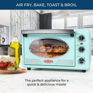 Nostalgia 0.7 Cu Ft Retro Air Fryer Oven with Bake, Toast, Air Fry, and Broil Functions | Large Capacity Fits 12 Slices of Bread, Two 12 in. Pizzas | Aqua