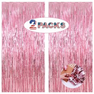 pink backdrop curtain for party decorations -6.5x8.2ft, pack of 2 | lilf pink streamers tinsel with non-marking tape, foil fringe curtain for birthday baby shower party supplies photobooth props