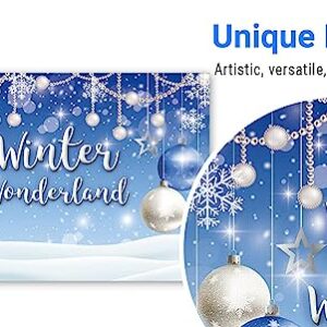 Funnytree 7x5ft Winter Wonderland Theme Backdrop for Blue Boy Baby Shower Birthday Party Christmas Snowflake Snow Landscape Photography Background Bokeh Glitter Pearl Banner Decoration Photo Booth