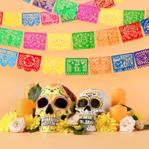 4 Packs Mexican Party Banner 60 Feet Fiesta Banner Plastic Papel Picado Banner Cinco de Mayo Dia De Los Muertos Decor Day of the Dead Decorations Mexican Fiesta Themed Party Decorations Supplies