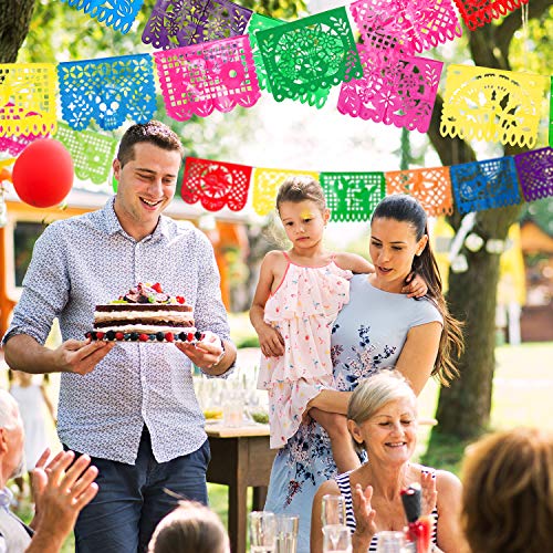 4 Packs Mexican Party Banner 60 Feet Fiesta Banner Plastic Papel Picado Banner Cinco de Mayo Dia De Los Muertos Decor Day of the Dead Decorations Mexican Fiesta Themed Party Decorations Supplies