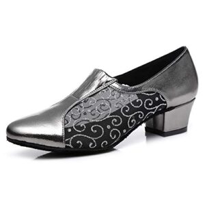 hipposeus women's slip-on practice dance shoes with chunky heel ballroom dance teacher training shoes,model l293,us 6.5