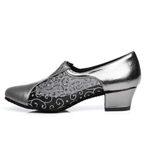 HIPPOSEUS Women's Slip-on Practice Dance Shoes with Chunky Heel Ballroom Dance Teacher Training Shoes,Model L293,US 6.5