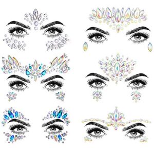 cokohappy 6 sets noctilucent face jewels tattoo rhinestone mermaid - body stickers glow in the dark luminous face gems fluorescent crystals sticker body jewelry for halloween