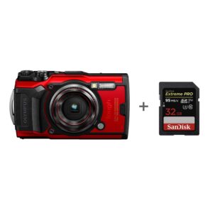 olympus tg-6 tough camera - red + 32 gb memory card