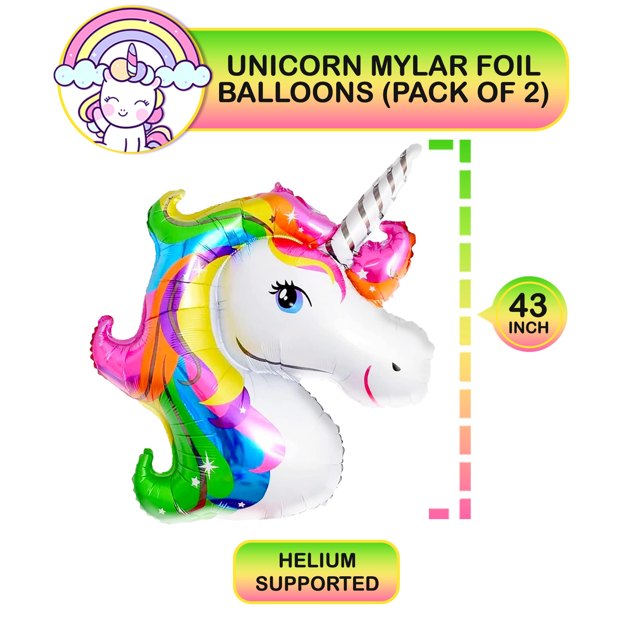 KatchOn, Rainbow Unicorn Balloons Set - 43 Inch, Pack of 3 | Unicorn Balloons For Girls Birthday | Rainbow Balloon, Rainbow Birthday Decorations | Unicorn Birthday Balloons, Unicorn Mylar Balloons