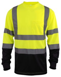 l&m hi vis class 3 t shirt reflective safety lime orange short long sleeve high visibility, black bottom (lime_l, large)