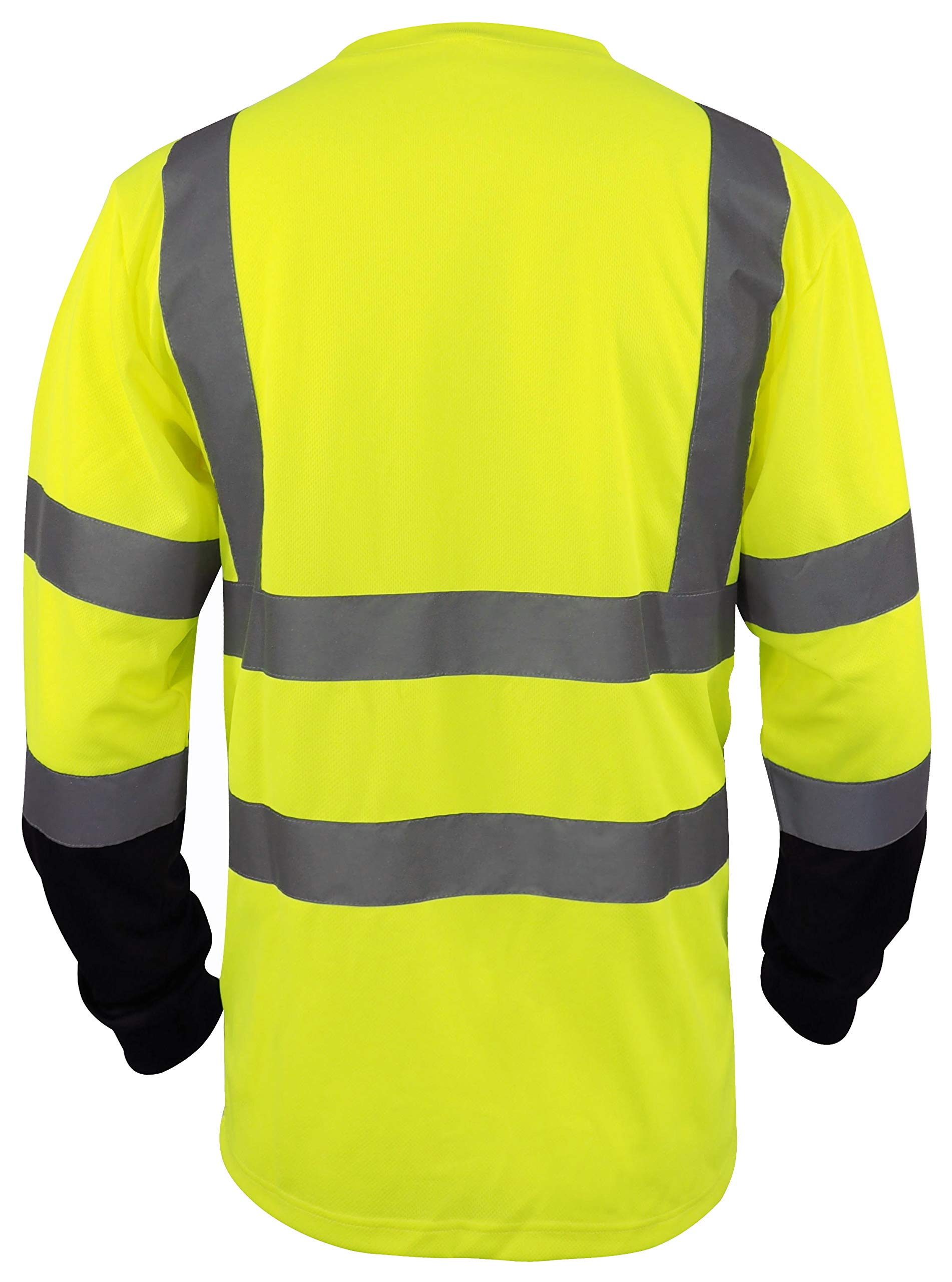 L&M Hi Vis Class 3 T Shirt Reflective Safety Lime Orange Short Long Sleeve HIGH Visibility, Black Bottom (Lime_L, Large)