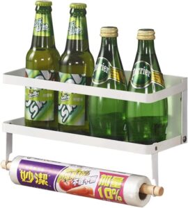 mukkuri fridge spice rack & magnetic paper towel holder refrigerator spice organizer magnet shelf,white
