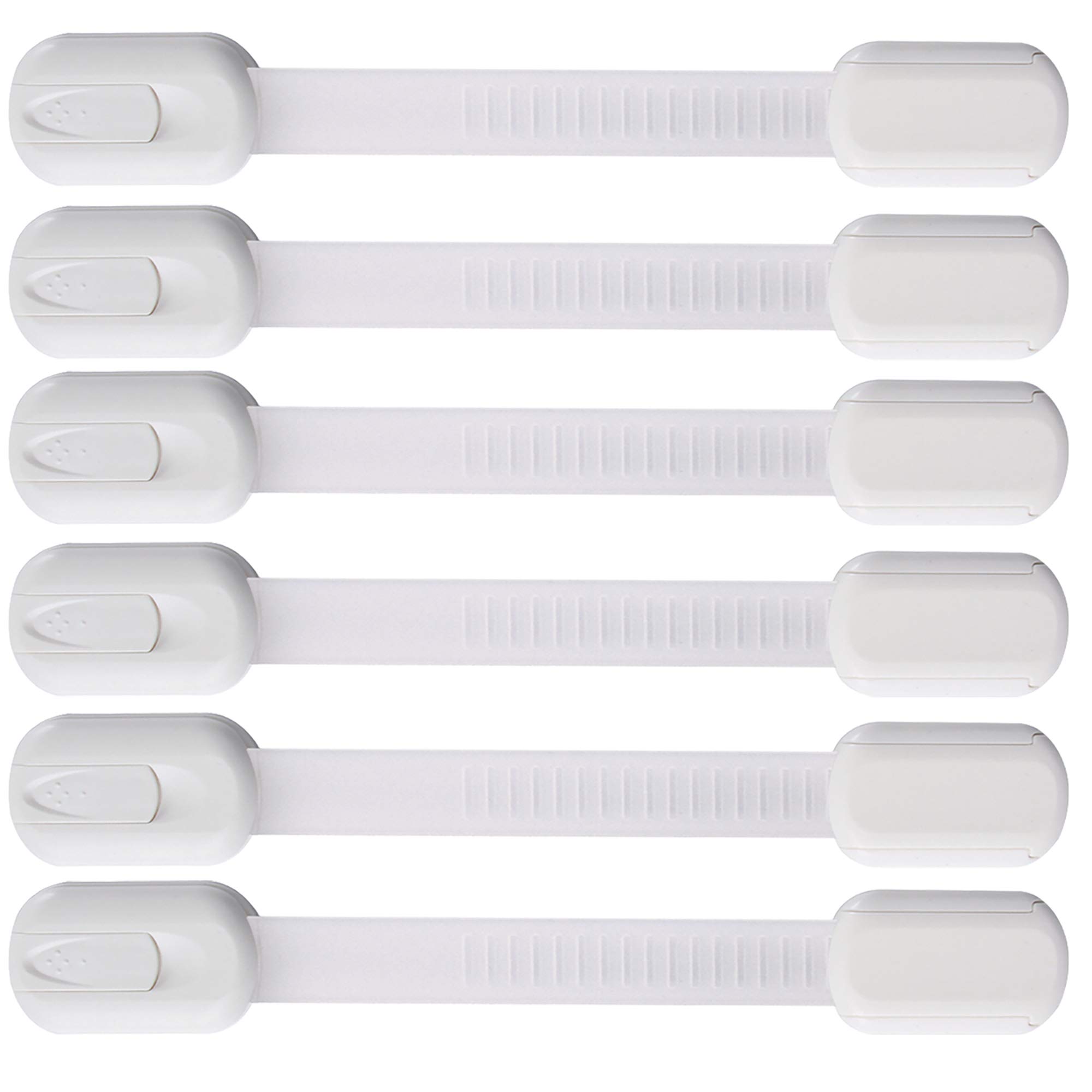 6 Pack Vmaisi Multi-Use Adhesive Straps Locks - Childproofing Baby Proofing Cabinet Latches for Drawers, Fridge, Dishwasher, Toilet Seat, Cupboard, Oven,Trash Can, No Drilling (White) (6)