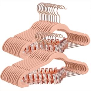 songmics 24 pack pants hangers, 16.7 inch coat hangers with rose gold colored movable clips, heavy-duty, non-slip, space-saving, for pants, skirts, dresses, light pink ucrf14pk24