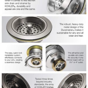 KOHLER K-8801-2MB Duostrainer Sink Strainer, Sink Drain and Strainer with Tailpiece, Vibrant Brushed Moderne Brass