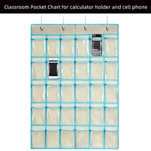 KEEPJOY Classroom Pocket Charts for Cell Phone Calculator Holders, Pocket Organizer for Cell Phone Jail with 30 Clear Pockets Chart Size 33.5 x 24.5 Inch Classroom Pocket Storage (Beige)