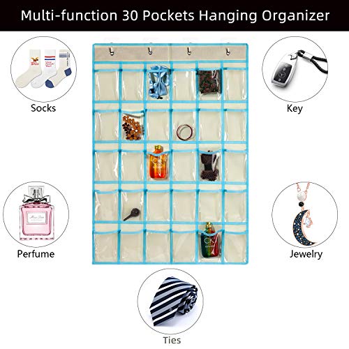 KEEPJOY Classroom Pocket Charts for Cell Phone Calculator Holders, Pocket Organizer for Cell Phone Jail with 30 Clear Pockets Chart Size 33.5 x 24.5 Inch Classroom Pocket Storage (Beige)