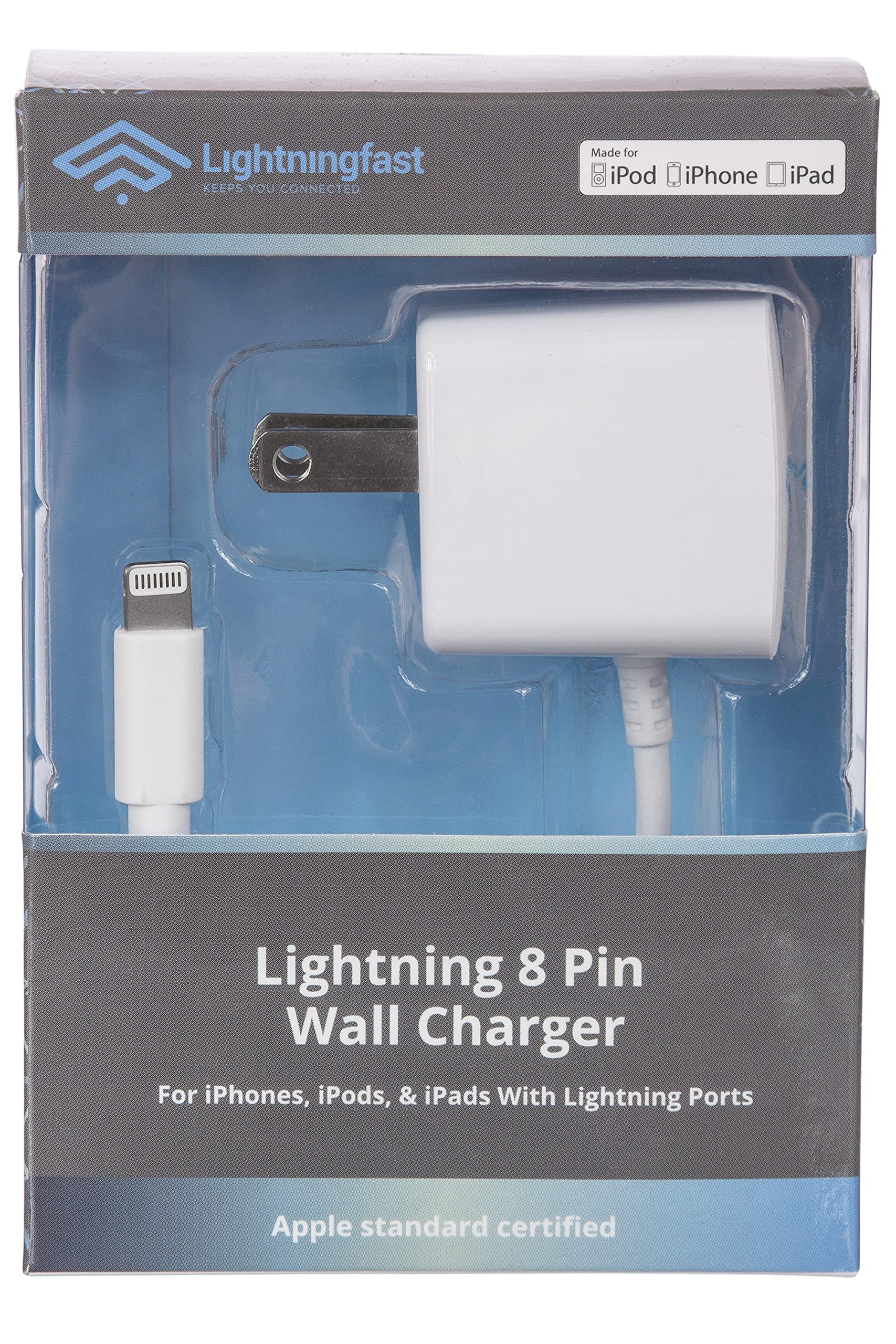 Lightningfast Fast Charger iPhone 14 Charger Block - Rapid One Piece iPhone Charger - Works With 20W 30W - Certified Lightning Apple Charger Block for iPhone 13 Pro Max Charger - Pins Fold - White 6ft