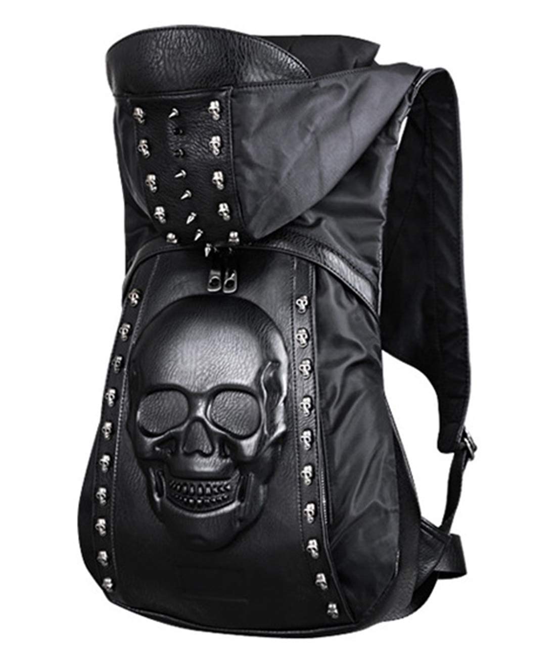 nice--buy Skull Punk Art Fashion Backpack Hooded Rivet Studded Biker Purse Gothic 3D Skull PU Leather Bookbag Python Daypack Shoulder Bag Laptop Bag