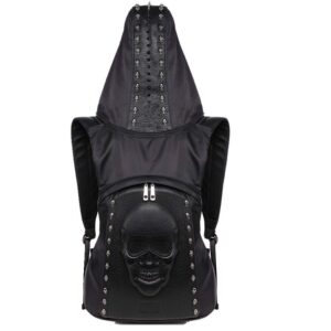 nice--buy Skull Punk Art Fashion Backpack Hooded Rivet Studded Biker Purse Gothic 3D Skull PU Leather Bookbag Python Daypack Shoulder Bag Laptop Bag