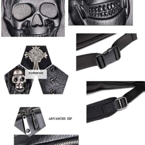 nice--buy Skull Punk Art Fashion Backpack Hooded Rivet Studded Biker Purse Gothic 3D Skull PU Leather Bookbag Python Daypack Shoulder Bag Laptop Bag