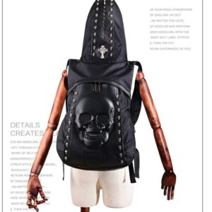 nice--buy Skull Punk Art Fashion Backpack Hooded Rivet Studded Biker Purse Gothic 3D Skull PU Leather Bookbag Python Daypack Shoulder Bag Laptop Bag